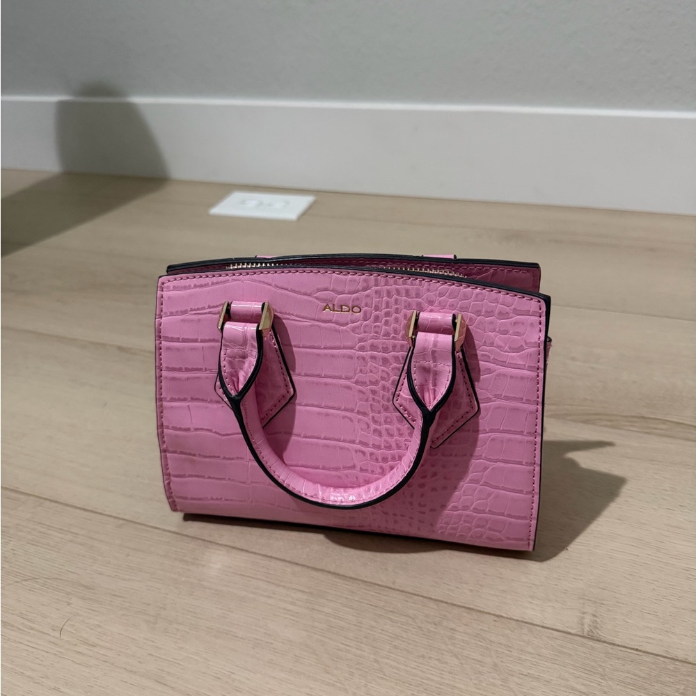 Aldo Pink Croc-Texture Satchel